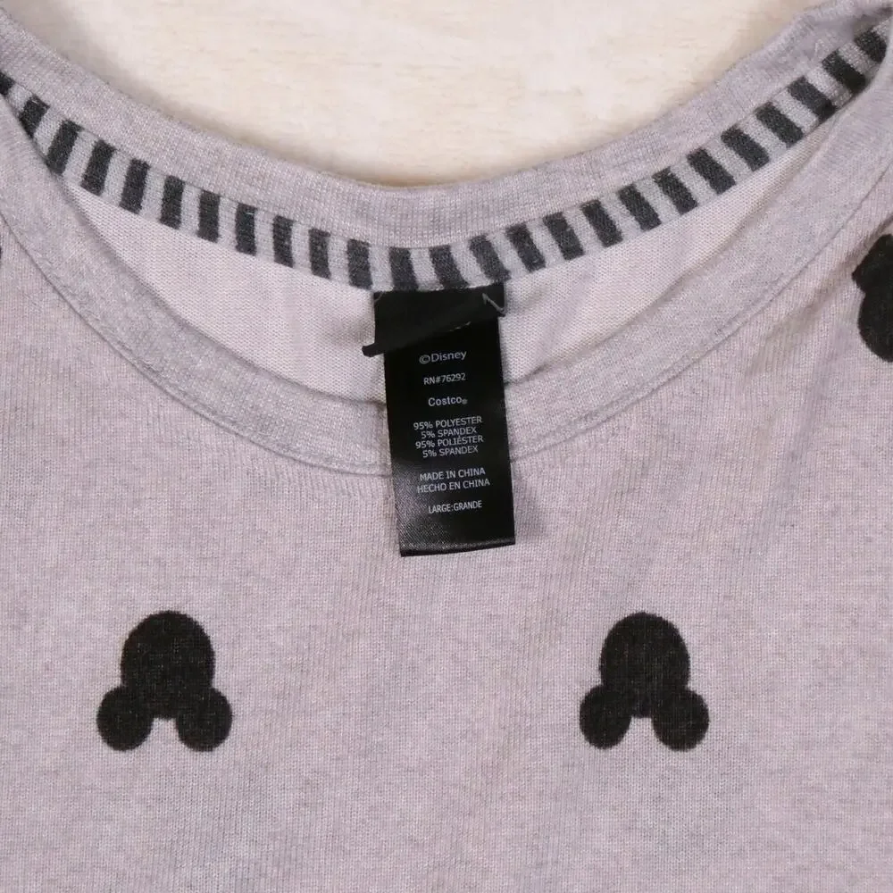 Disney Grey Black Mickey Mouse Pajamas Size L 2 Pc Set Soft Long Sleeve & Pants - Picture 9 of 12